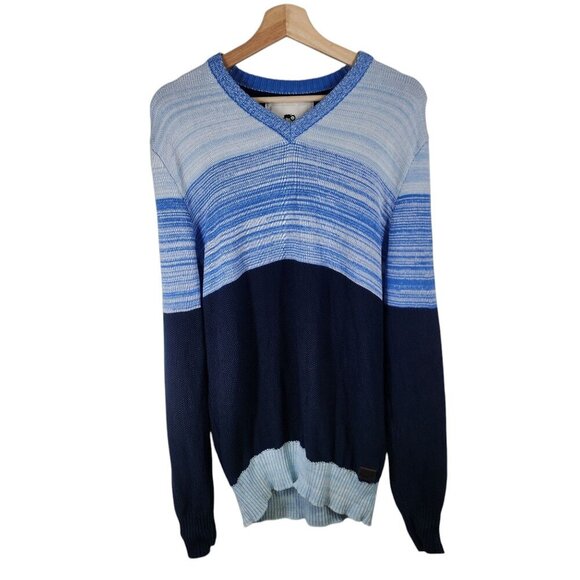 Moods Of Norway Mens V-Neck Blue Striped Sweater Size L 100% Cotton - Picture 6 of 6